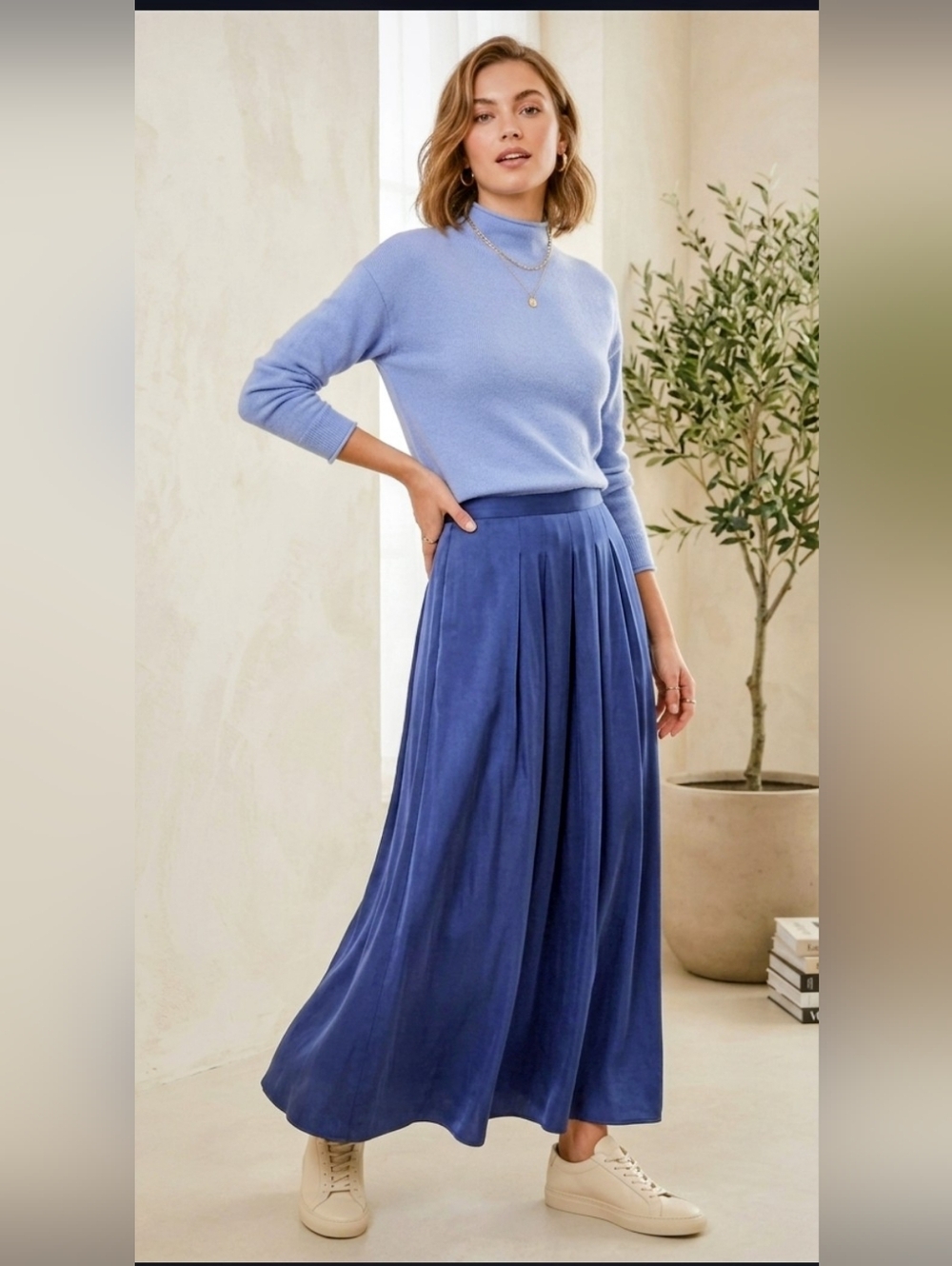Antonio Melani 100% Cashmere Mock neck Sweater Cornflowe Blue EUC Medium